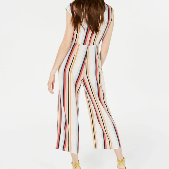 NWT SPEECHLESS Womens White Striped Cap Sleeve Cropped Jumpsuit Juniors Size: L - Picture 4 of 4